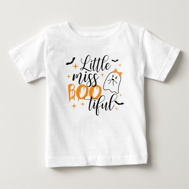 Kleine Miss Bootiful, Girl Halloween, Niedlicher G Baby T-shirt (Vorderseite)