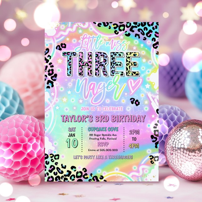 Kleine Miss Dreijährige Regenbogen Leopard 3. Gebu Einladung (Von Creator hochgeladen)