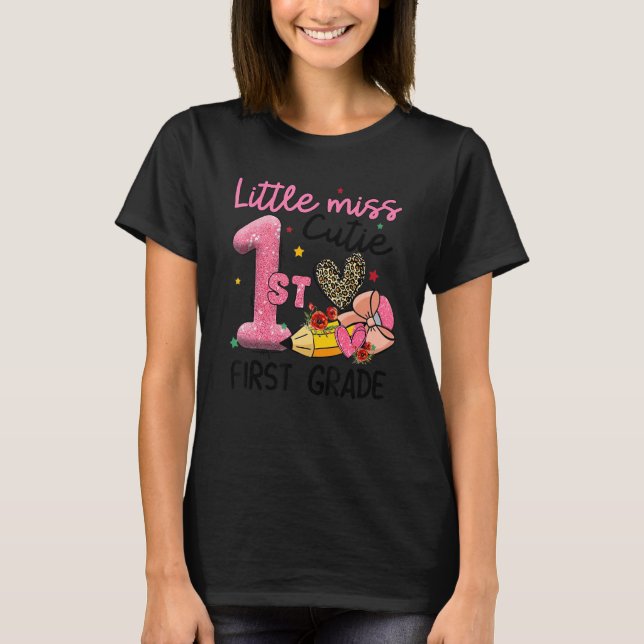 Kleine Miss First Grade Leopard Herz zurück T-Shirt (Vorderseite)