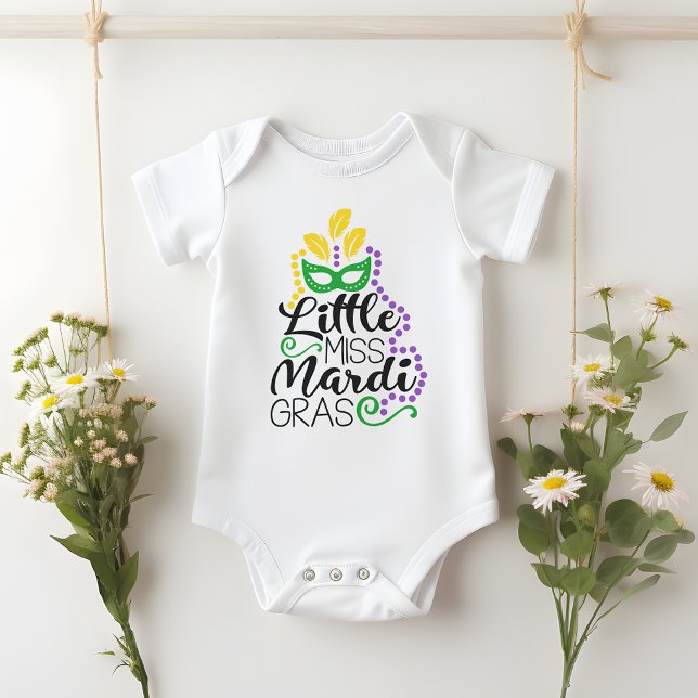 Kleine Miss Mardi Gras Feathered Mask Girl Baby Strampler (Von Creator hochgeladen)