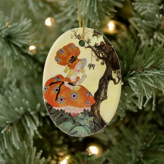 Kleine Miss Muffet & Spider, Vintage Muttergoose Keramikornament (Baum)