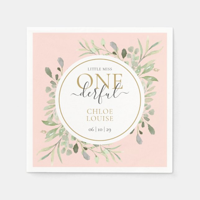 Kleine Miss ONEderful Elegant First Birthday Pink Serviette (Vorderseite)