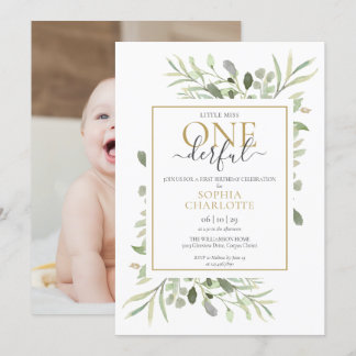 Kleine Miss ONEderful Elegant Foto Erster Geburtst Einladung