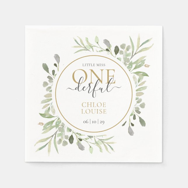 Kleine Miss ONEderful Elegant Girl Erster Geburtst Serviette (Vorderseite)