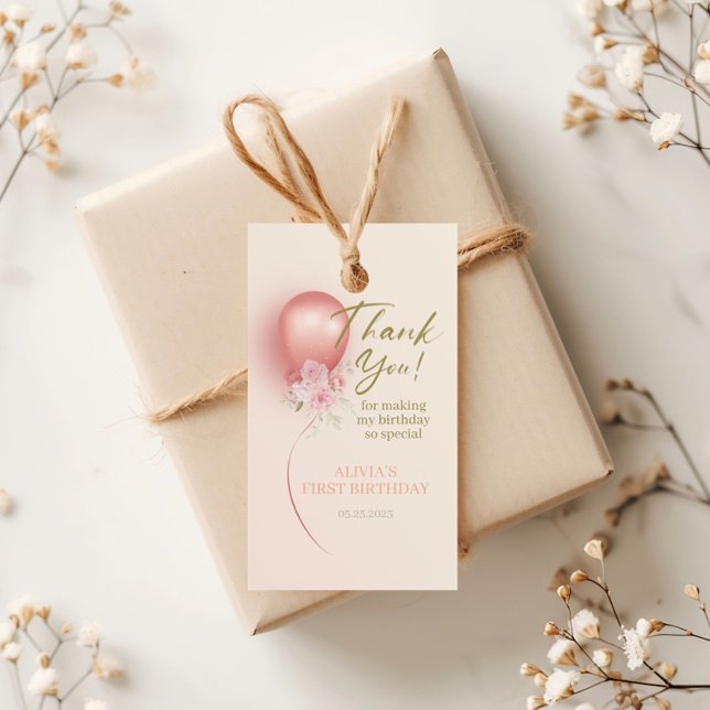 Kleine Miss ONEderful Pink Ballon Floral Geburtsta Geschenkanhänger (Von Creator hochgeladen)