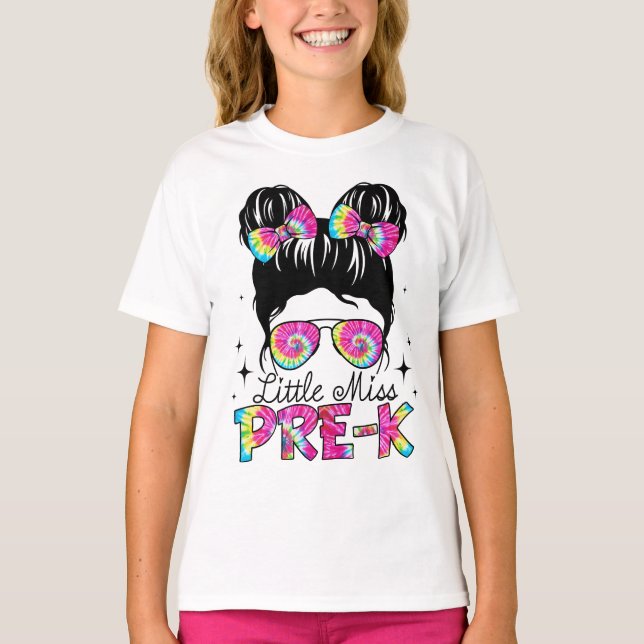 Kleine Miss Pre-K-Mädchen zurück in die Schule T-Shirt (Vorderseite)