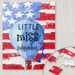 Kleine Miss Unabhängige US Flagge Custom<br><div class="desc">30 Stück Personalisiertes Jigsaw Puzzle mit US Flagge Thema. Die US-Flagge ist in einer gereizten Version mit US Flagge in Rot-Weiß und Blau gestaltet. Der Heißluftballon ist mit den Worten "Little Miss Independent" versehen und die Vorlage ist für Sie Set, um den Namen und das Alter Ihres kleinen Mädchens hinzuzufügen....</div>