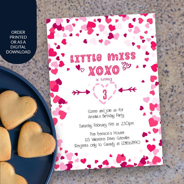 Kleine Miss XOXO Rosa Liebe Hört Mädchen Geburtsta Einladung (Little Miss XOXO Bright Pink Girls Birthday Invitation)