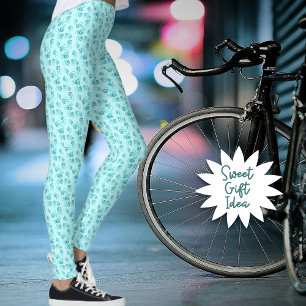 Kleine miteinander verbundene Aquamarine Herzmuste Leggings