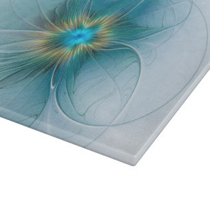 Kleine moderne blaue goldene Fractal-Kunst-Blume Schneidebrett