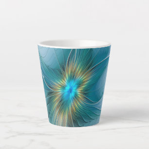 Kleine moderne blaue goldene fraktale Blumenkunst Milchtasse