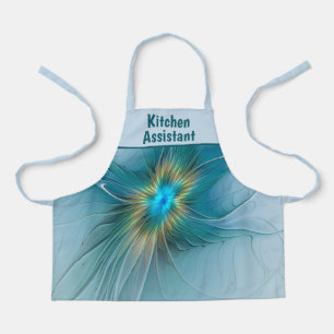 Kleine moderne blaue goldene fraktale Blumenkunst Schürze