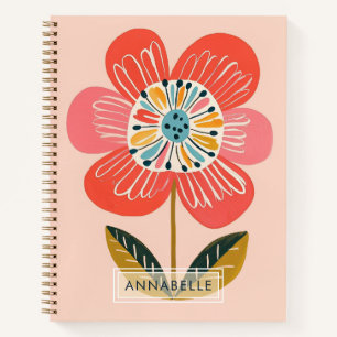 Kleine Monogramm-Name-Boho-Blumen-Daisy-Illustrati Notizbuch