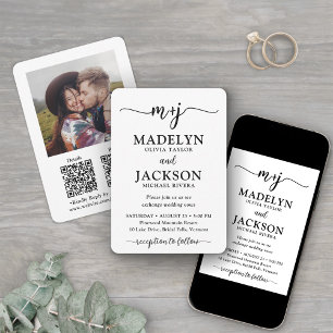 Kleine Monogramm-QR-Code-All-in-One-Foto-Hochzeit Einladung