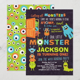 Kleine Monster 1. Geburtstag Einladungs-Boys Einladung
