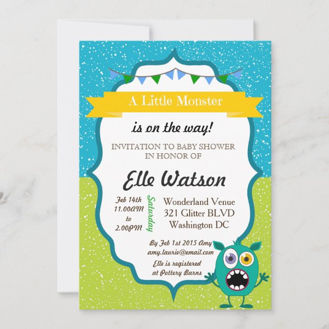 Kleine Monster Baby Duwer Einladungen (Vorderseite)