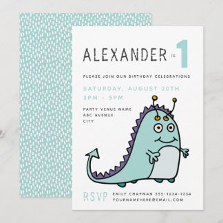 Kleine Monster Boys 1. Geburtstag Party Einladung