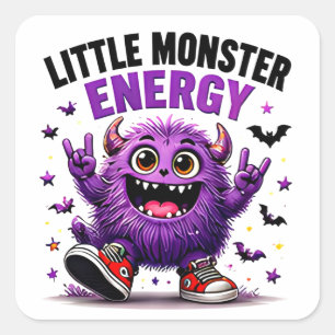 Kleine Monster-Energie Lustiger Lila Halloween Quadratischer Aufkleber