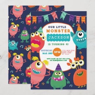 Kleine Monster zum Geburtstag Spaß Girl Boys laden Einladung