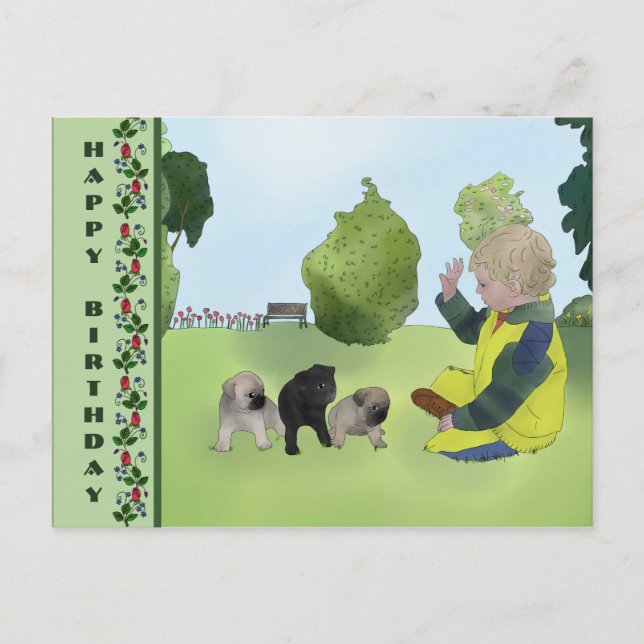 Kleine Möpse Postkarte (Vorderseite)