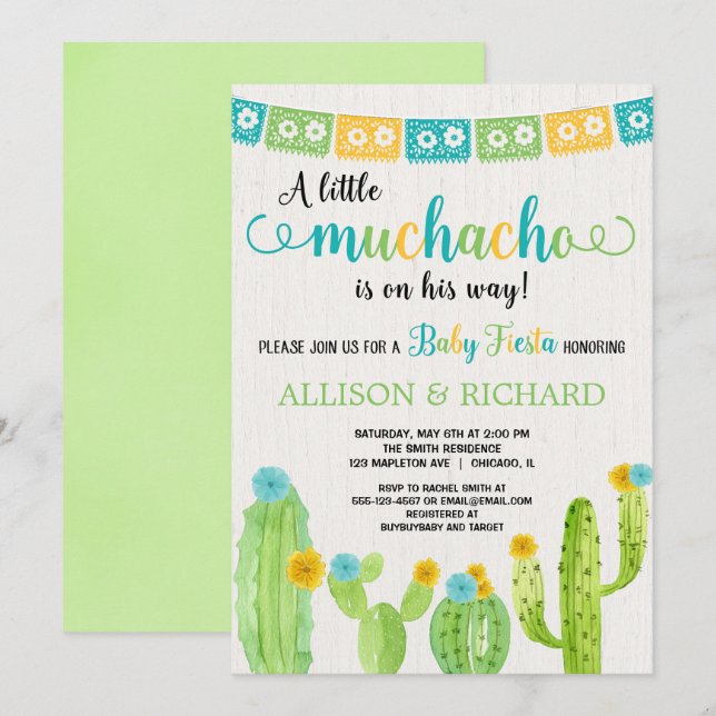 Kleine Muchacho Paare fiesta Baby Dusche Einladung (Vorne/Hinten)