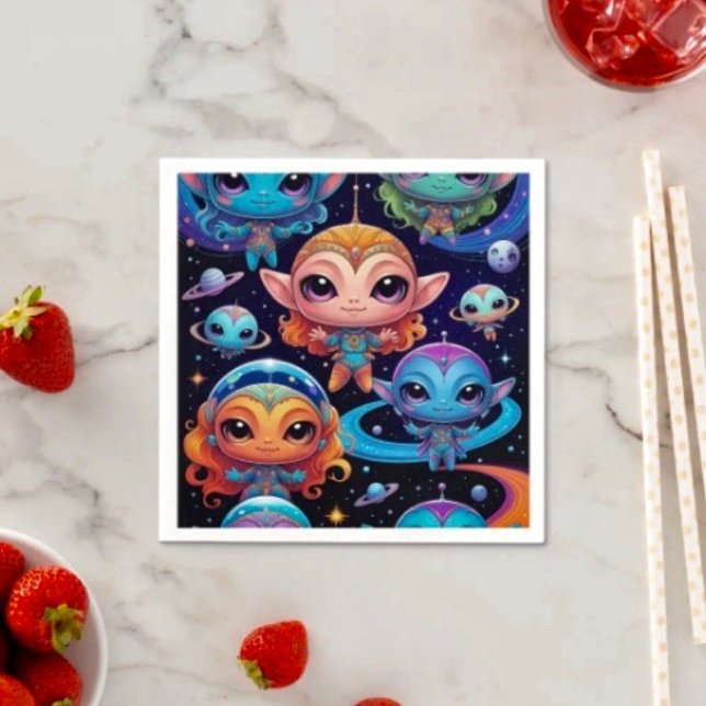 Kleine Multicolore-Außerirdischen im Weltraum Serviette (Von Creator hochgeladen)