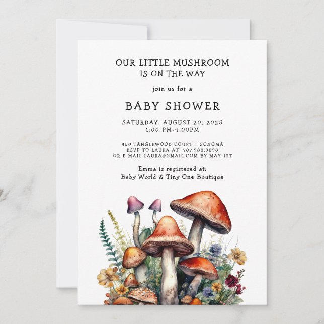 Kleine Mushroom-Babydusche Einladung (Vorderseite)
