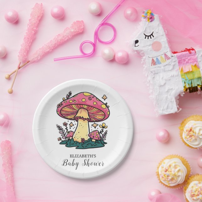 Kleine Mushroom-Babydusche Pappteller (Party)