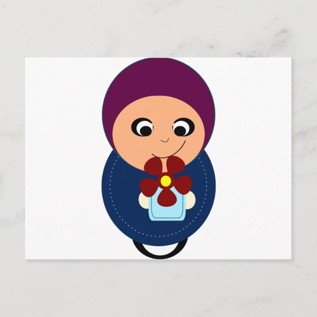 Kleine Muslimfrau lila Hijab Hijabi Cartoon Postkarte (Vorderseite)