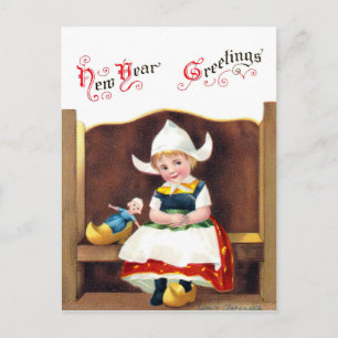 Kleine niederländische Mädchen Weihnachtsgrüße Vin Postkarte