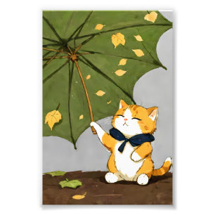 Kleine Niedliche Katze Genießen Sie den Herbst Fotodruck