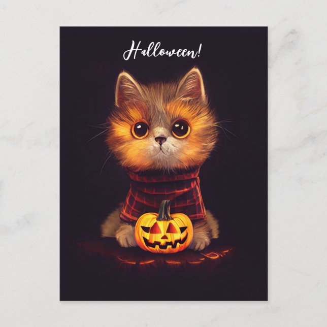 Kleine niedliche Katze im Halloweenkostüm. Postkarte (Vorderseite)