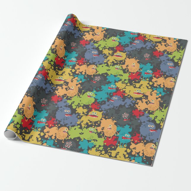 Kleine niedliche lustige Monster Geschenkpapier (Ungerollt)