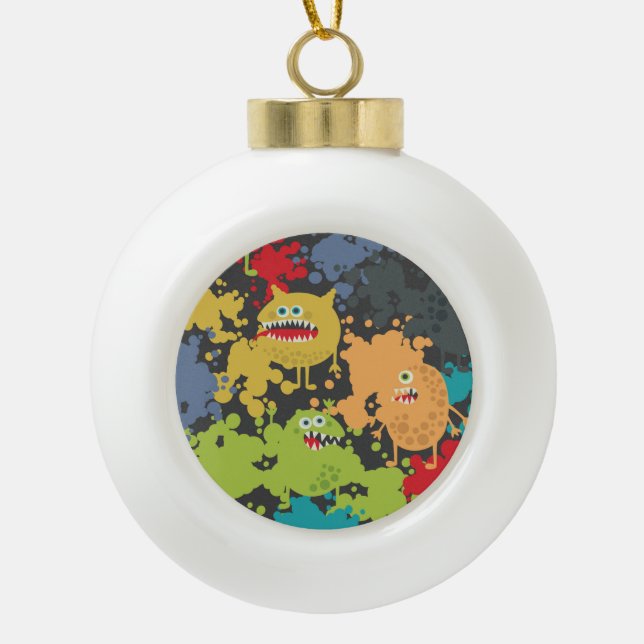 Kleine niedliche lustige Monster Keramik Kugel-Ornament (Vorderseite)