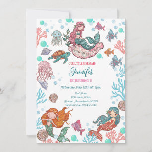 Kleine Niedliche Mermaids zum Geburtstag Einladung