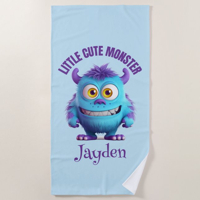 Kleine Niedliche Monster Lila Horns Personalisiert Strandtuch (Vorderseite)