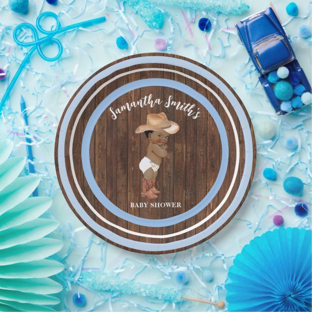 Kleine OM Baby Cowboy Western Blue Baby Dusche Pappteller (Party)