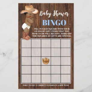 Kleine OM Cowboy Blue Baby Shower Bingo Game Card Flyer
