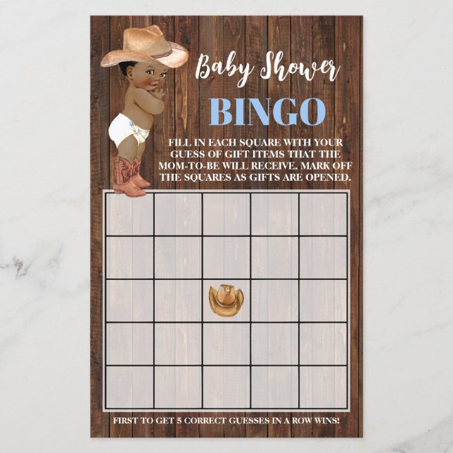 Kleine OM Cowboy Blue Baby Shower Bingo Game Card Flyer (Vorne)
