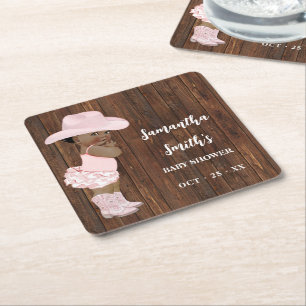 Kleine OM Cowgirl Western Baby Dusche Party Dekora Rechteckiger Pappuntersetzer