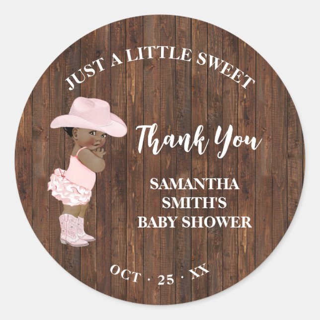 Kleine OM Cowgirl Western Babydusche Danke Runder Aufkleber (Vorderseite)