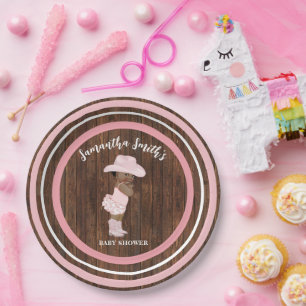 Kleine OM Cowgirl Western Pink Baby Dusche Pappteller