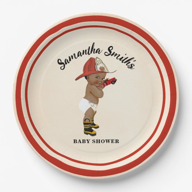 Kleine OM Firefighter Baby Duschpapier Teller (Vorderseite)