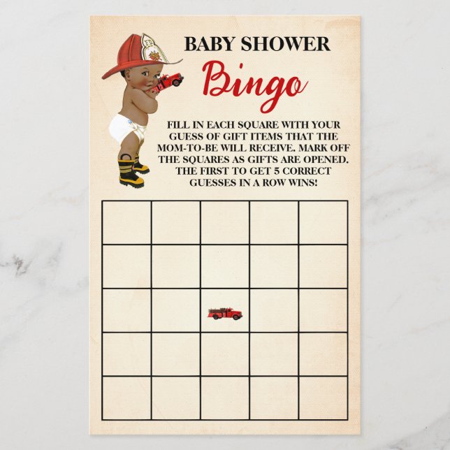 Kleine OM Firefighter Baby Shower Bingo Game Card Flyer (Vorne)