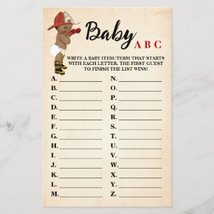 Kleine OM Fireman Baby ABC Baby Shower Game Card Flyer