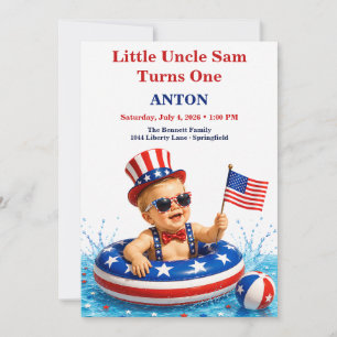 Kleine Onkel-Sam-Poolparty zum ersten Geburtstag Einladung