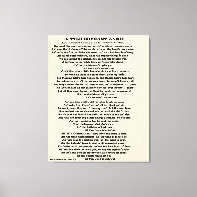 KLEINE ORPHANT ANNIE POEM CANVAS DRUCKEN LEINWANDDRUCK (Vorderseite)