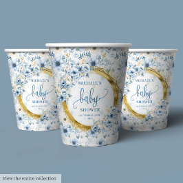 Kleine pastellblaue Blüten Goldbarsch Wasserfarbe Pappbecher