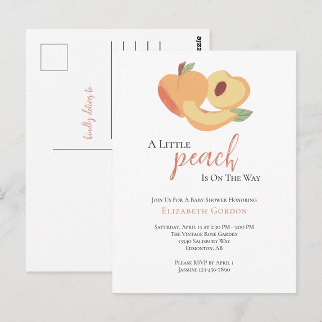 Kleine Peach Baby Dusche Postkarte (Vorne/Hinten)