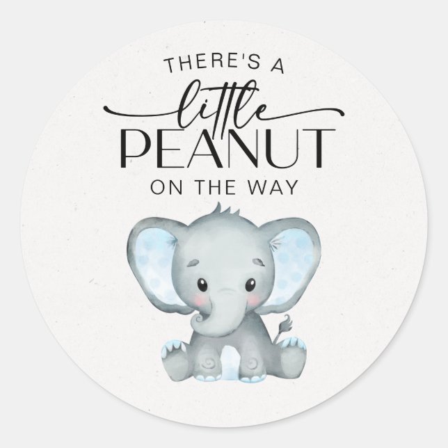 Kleine Peanut Blue Elephant Baby Dusche Runder Aufkleber (Vorderseite)